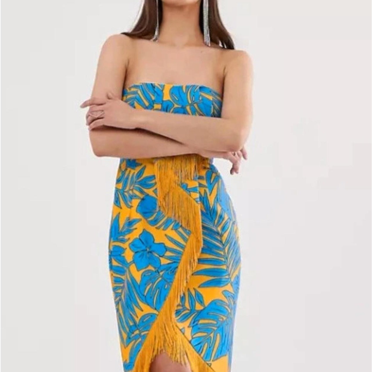 Lavish Alice Origami Folded Fringe Dress Palm Blue Yellow Sz 2 Nwt $148 {R27} — image 4 of 4